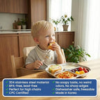 Korean Stainless Steel Divided Plates for Toddlers, Kids, Babies, Premium 304, Electro-Polished, No Black Residue, BPA-Free, 4-Compartment Food Tray, Camping, Balanced Meals, Set of 2 - size: 4 Compartments