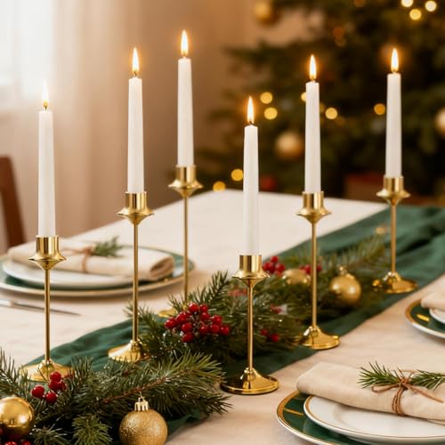 Joyyy Weighted Candlestick Holders Candle Stick Holder for Candlesticks, Vintage Metal Candelabra Candlestick Holders Candle Stand for Holiday Fireplace Party Dining Home Set of 6 (Gold) - color: Gold