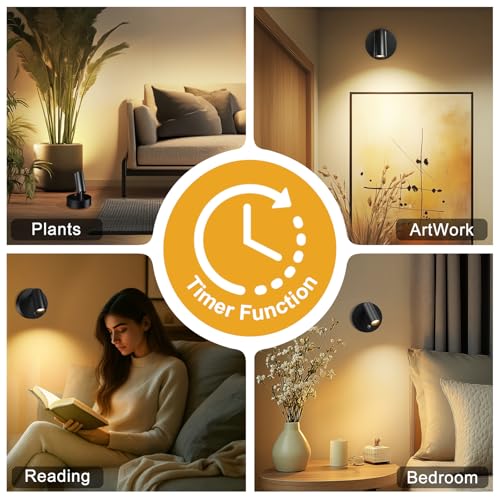 Kimjo Spot Lights Indoor, 4000mAh Rechargeable Battery LED Spotlight Indoor with Remote, Wireless Picture Lights with Timer Dimmable, Uplighting for Plant, Wall Art Display (4 Pack) - color: Black-2