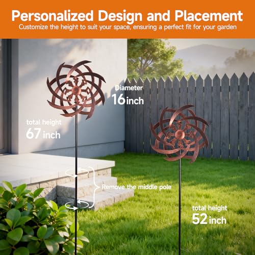 Wind Spinners Outdoor Garden Decor, 360°Metal Kinetic Wind Sculpture Spinner, 16W*76H inch Windmill for Yard, Patio, Backyard, Garden Gifts for Women - color: Cooper