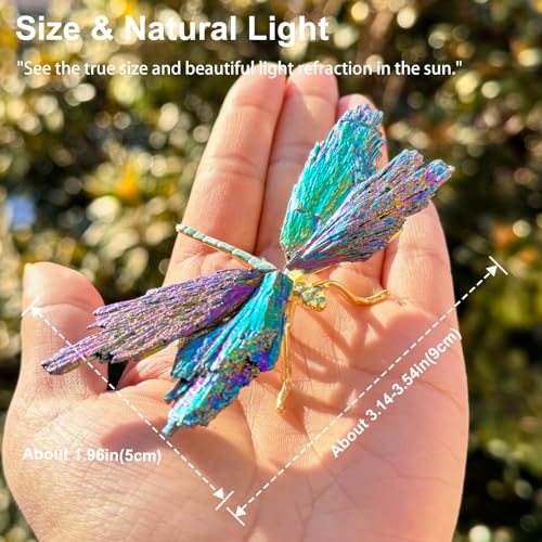 Natural Tourmaline Dragonfly Statue - Electroplated Gold Healing Crystal Decor, Small Colorful Figurine for Home, Office Desk for Women (Gold Colorful,Small Size) - color: Colorful Dragonfly-g, size: Small Size
