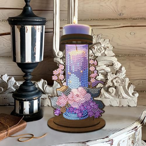 ARTopet DIY Diamond Art Painting Candlestick Holders Wooden Desk Candle Holder Ornament Double Sided Diamond Tabletop Ornaments for Home Decor-Purple Candle - color: Purple Candle