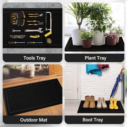 HIYARD Boot Tray for Entryway, Non-Slip Shoe Tray Drying Mat, Waterproof Boot Mat for Muddy Boots, Heavy Duty Shoe Storage Trays, Indoor/Outdoor Use, 16x47 inches, Black - color: Black, size: 16" x 47"