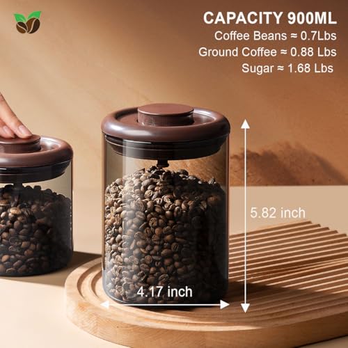 Ankou Glass Coffee Canister 900ml x 2 Jar, Airtight Food Storage Container with Pop Lid, Kitchen High Borosilicate Glass Contianers For Tea Coffee Bean Sugar - color: 900ml * 2 Coffee