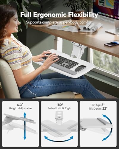 HUANUO Keyboard Tray Under Desk, 360 Adjustable Ergonomic Sliding Keyboard & Mouse Tray, Under Desk Keyboard Tray Slide Out, Keyboard Holder Under Desk for Typing in Home, Office Work, 25"W x 9.84"D - color: White