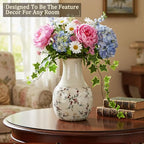 LemonRoad Vintage Ceramic Flower Vase 5.7 Inch Chinoiserie Ice Cracked Glaze Porcelain Vase Rustic Ceramic Large Centerpieces for Home Table Living Room Bookshelf Office(Rose Style) - style: Rose Style