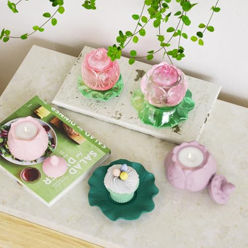 Lotus Embossed Resin Jar Mold with Lid, Silicone Mold for Epoxy Resin Casting, Small Storage Container, Candy Jar, Candle Holder, DIY Home Decor (style7)