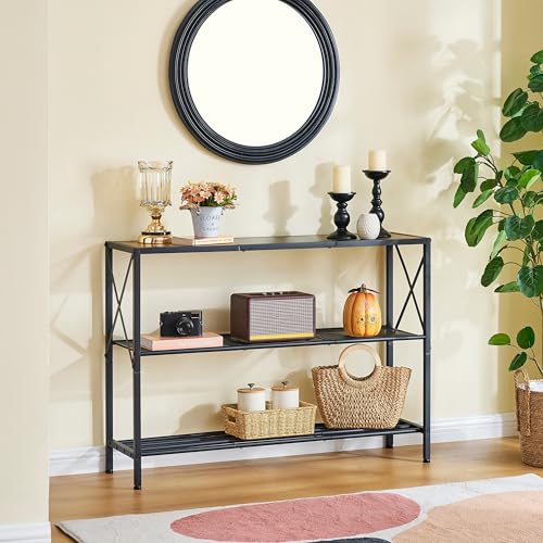Hoctieon Industrial Console Table, 3 Tier Entryway Table, Hallway Table, Narrow Sofa Table with Shelves, Entrance Table for Entryway, Rustic Brown&Black - color: Rustic Brown & Black