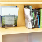 SUOXING 4 PCS Clear Acrylic Bookends for Shelves Decorative,Invisible Book Stopper with Non-Slip Mats for Heavy Books,Small Acrylic Book Ends for Home Office School Supplies and Kids Bookshelf
