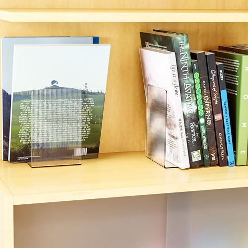 SUOXING 6 PCS Clear Acrylic Book Ends for Shelves Decorative,Invisible Book Stopper with Non-Slip Mats for Heavy Books,Small Acrylic Bookends for Home Office School Supplies and Kids Bookshelf