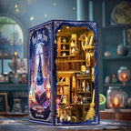 DIY Book Nook Kit for Adults, 3D Wooden Puzzle Bookshelf Insert Decor with LED Light & Stickers, Dust Cover,Miniature House Craft Gifts for Family,Friends and Book Lovers（Magic Potion House） - style: Magic Potion House