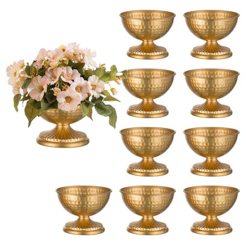 Sziqiqi Gold Urn Vase for Flowers - Wedding Table Decoration Centrepieces Set of 10 Vintage Metal Vases for Artificial Flowers Small Hammered Vase for Birthday Party Christmas Anniversary - color: Gold, size: 4.3in - 10 Pcs