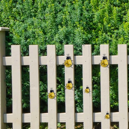 OBTANIM 4 Pack Cute Metal Bee Garden Wall Art Decorative Yard Hanging Decorations Outdoor Lawn Wall Sculptures - style: Metal Bee
