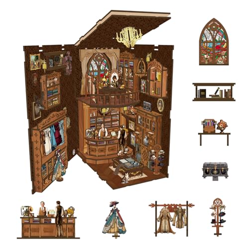 Book Nook Kit - DIY Miniature Dolls House Kit with Furniture and LED Light, 3D Puzzle Wooden Art Bookends, Model Kits for Adults and Teens (Royal Tailor Shop)