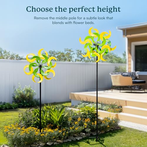 87" Wind Spinner Outdoor with Solar Light, Large Metal Wind Sculptures Spinners, Windmill for Garden Yard Patio Lawn Decor-Verdant Moon (23" W x 87" H) - size: Verdant Moon