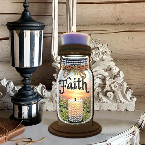 ARTopet DIY Diamond Art Painting Candlestick Holders Wooden Desk Candle Holder Ornament Double Sided Diamond Tabletop Ornaments for Home Decor-Faith - color: Faith