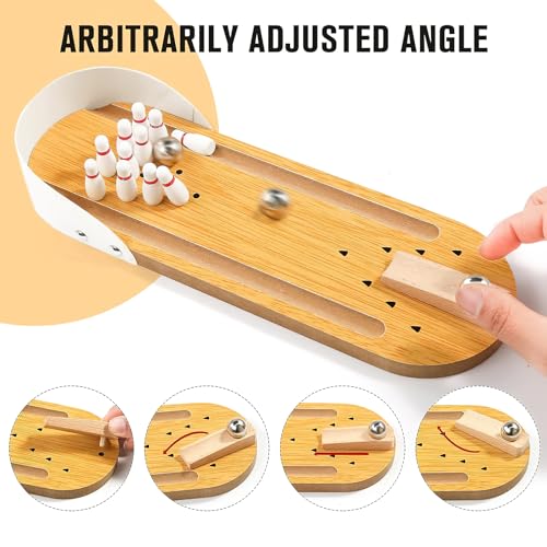 3 otters Mini Bowling Game Set for Kids & Adults, Indoor Wooden Tabletop Bowling Game Board Games for Multiple Players, Desk Toys Gag Gifts, Shooting Games for Office Stress Relief