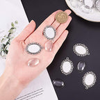 PH PandaHall 60pcs Bezel Pendant Blanks Settings - 30pcs Oval Pendant Trays Photo Charms with 30pcs Glass Cabochons for Wedding Brides Bridal Bouquet Charm Necklace Jewelry Making, 25x18mm (Pack of 2) - size: Tray: 25x18mm (Pack of 2)