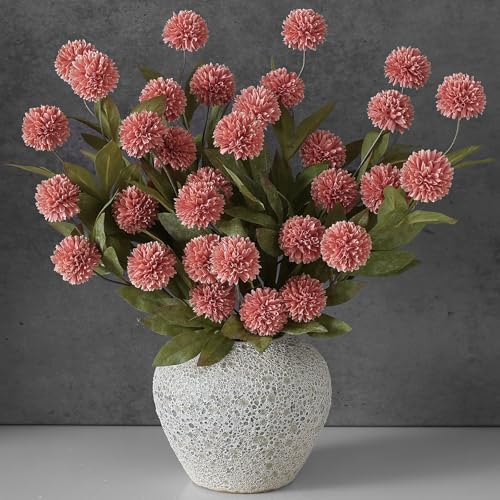 VIERENA 6 Pcs Faux Silk Pompon Mum Artificial Flowers for Vase -27", Bulk Fake Chrysanth Branches with Stems for DIY Bouquet Centerpieces Wedding Fillers Arrangements Shower Decorations (Dusty Pink) - color: Dusty Pink