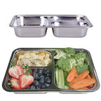 Set of 2 Stainless Steel Divided Plates Tray 3 Sections Diet Food Control Dinner Plate for Adults - Unbreakable Metal Plate for Campers Portion Control Reusable Plate - size: 9.45 x 6.69 Inch (3 Sections)