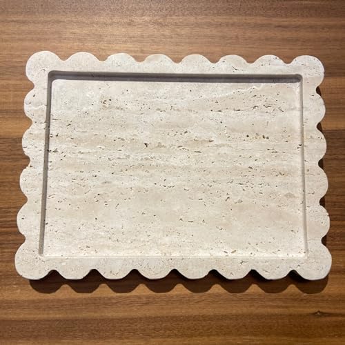 Elegant Marble Vanity Tray, Natural Luxury Travertine Decorative Countertop Organizer for Bathroom, Kitchen & Dresser - Holds Keys, Coffee, Perfume, Jewelry & Makeup