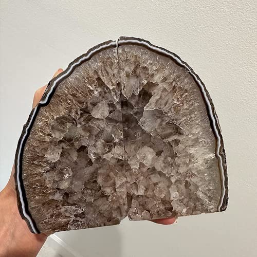 JIC Gem Geode Bookends Large Black Crystal Bookends Decorative Heavy Duty Agate Book Ends for Shelves 1 Pair 4 to 6 LBS with Rubber Bumpers - color: Black Dyed, size: 4-6LBS.