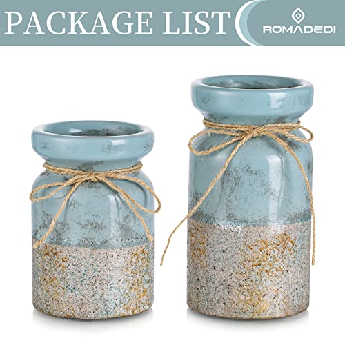 Romadedi Beach Pillar Candle Holder - Terracotta Distressed Blue Teal Ocean Theme Decor Drift Bottle Design Nautical Rustic Farmhouse Gift for Coastal Home Bathroom