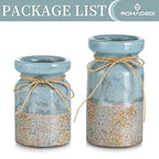 Romadedi Beach Pillar Candle Holder - Terracotta Distressed Blue Teal Ocean Theme Decor Drift Bottle Design Nautical Rustic Farmhouse Gift for Coastal Home Bathroom