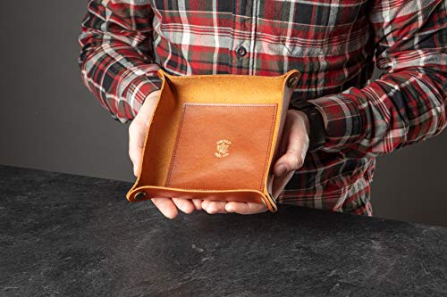 USA Made Premium Leather Valet Tray, Folds Flat! Little Buddy Dice Rolling Basket and Organizer With Brass Snaps - Reinforced Felt Bottom - For Keys, Jewelry, Coin, EDC, Watch Storage Caddy - Chestnut - color: Old English Chestnut, size: 5" x 5" x 2"