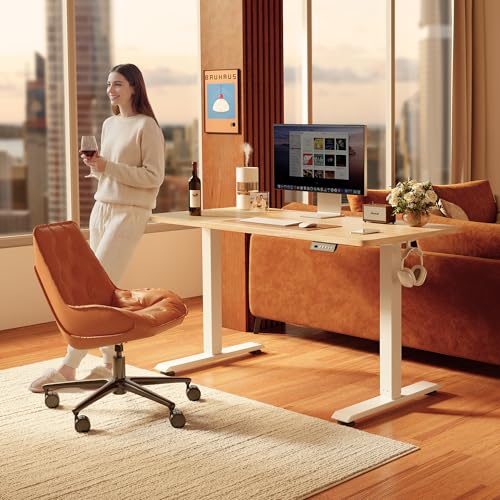 FEZIBO Electric Standing Desk, 55 × 28 Inches Height Adjustable, Sit and Stand Up, Home Office Computer Desk (Maple) - color: Maple, size: 55 x 28