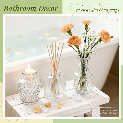 Der Rose Glass Bud Vases Set of 32 Small Clear Flower Vases for Rustic Wedding Centerpieces Table Decorations and Home Office Decor(Clear) - color: Clear
