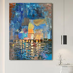 Art Hand-Painted Abstract Landscape Oil Painting Sea Landscape Modern Abstract Art Home Wall Decoration 40x28 Inches - color: Yi042