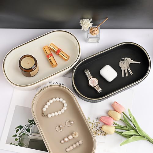 Hipiwe PU Leather Valet Trays Colognes Organizer Perfume Tray for Men, Modern Nightstand Bedside Storage Tray, Black Key Holder Bowl for Entryway Decorative Catchall Trays for Keys, Watch, Wallet - color: Black