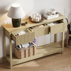 Treocho 47" Fluted Console Table with 3 Drawers, Narrow Long Entryway Table with Storage and Shelf, 2-Tier Sofa Table Behind Couch Accent Tables for Entrance Foyer, Hallway, Living Room, Oak - color: Natural