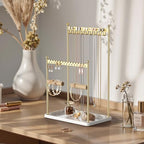 3 Tier Gold Jewelry Stand, Necklace Organizer, Earring Holder with 44 Holes and 9 Hooks, for Necklaces, Bracelets, Rings - color: Gold