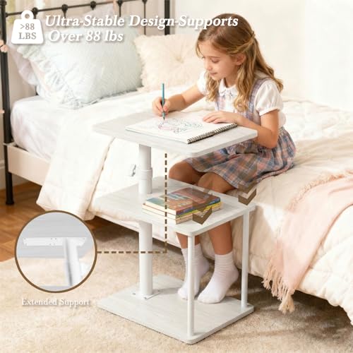 Faesun 360° Swivel Side Table for Height Adjustable, C Shaped End Table for Couch with Storage, 3-Tier Night Stand with Open Shelf, Tv Tray for Small Spaces, Living Room, Bedroom, White - color: White