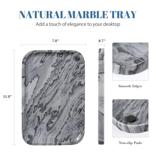 Koville Marble Tray, 12"x8" Natural Marble Vanity Tray for Countertop Bathroom Kitchen Dresser, Decorative Marble Catchall Trays for Perfume Jewelry(Grey) - color: Gray