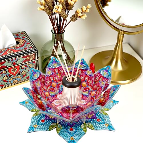 DIY Diamond Art Painting Candlestick Holders Mandala Flower Shape Desk Candle Tray Tabletop Ornaments for Wedding Festival and Party Home Table Centerpiece-Flower01 - color: Flower01