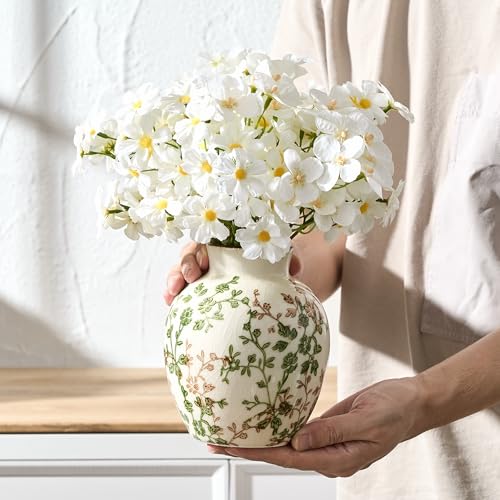 SIDUCAL Ceramic Green and Beige Antique Vase, 5.83 Inch Retro Ice Cracked Chinoiserie Floral Vase, Rustic Farmhouse Vases for Home Decor, Bookshelf, Office, Garden, Chinoiserie Decor, Tuscan Decor - color: 18443-green and Beige