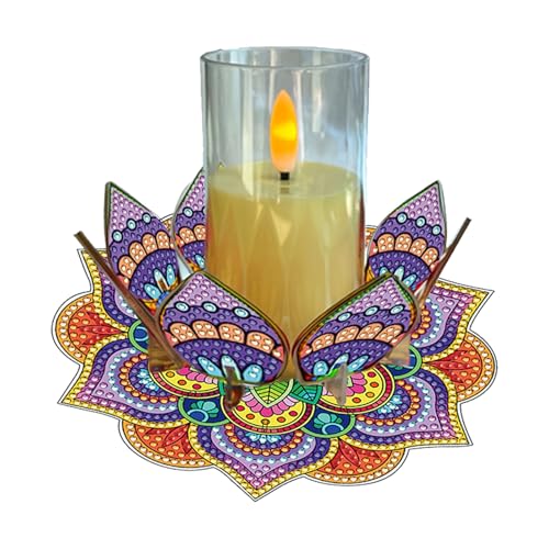 DIY Diamond Art Painting Candlestick Holders 5.71in Mandala Flower Shape Desk Candle Tray Tabletop Ornaments for Wedding Ramadan Party Home Table Centerpiece-Mandala04 - color: Mandala04