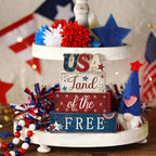 CroBlissful 4 Pcs 4th of July Decorations Patriotic Memorial Day Tabletop Decorations Red White Blue Table Centerpieces Sign for Office Tiered Tray Home Shelf 250th Anniversary(Independence Day Usa) - style: Independence Day Usa