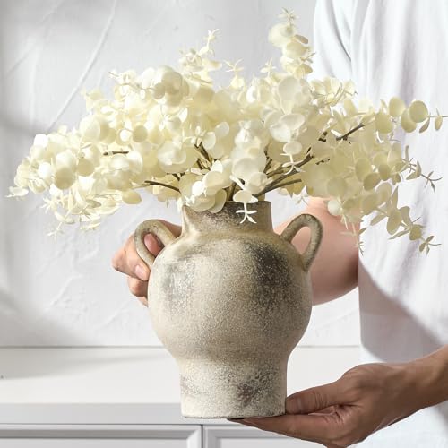 LUKA Antique Ceramic Vase with 2 Handle,7.28 inches Rustic Vase Minimalist Decor, Decorative Vases for Home Decor, Table, Living Room, Shelf, Christmas Decoration(Medium,Gray) - color: M-gray(7.28 In)