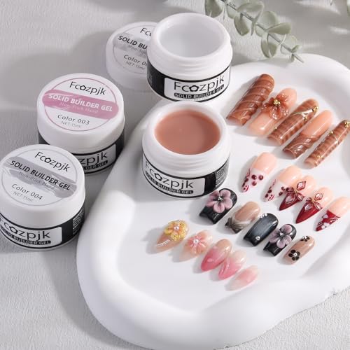 Fcozpjk Solid Builder Gel for Nails, 4 Colors Solid Builder Gel Non-Sticky Clear Nude Pink Pearl White Hard Gel for Nails 3D Sculpture Gel Flower Carving Modeling Design Nail Extension Gel Kit - color: 01-02-03-04