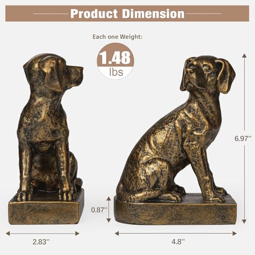 Decorative Bookends for Shelves, Dog Book Ends for Heavy Books, Labrador Retriever Statues Bookends for Heavy Books with Anti-Slip Base Book Holders for Home Office Decor (Gold)