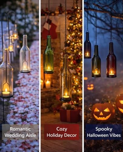 AceList 4-Pack Hanging Candle Holder for Cut Glass Bottles – Rustic Black Iron DIY Wine Bottle Lantern for Patio, Wedding, Halloween, Christmas Décor & Gift - color: 3.0" Diameter - Black, size: Pack of 4