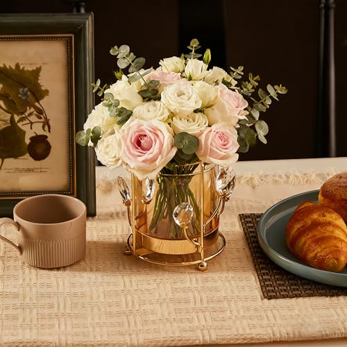 Hurricane Candle Holder, Gold Pillar with Crystal Accents & Windproof Glass Lid - Elegant Centerpiece for Weddings, Dinners, Party Decor - size: Large