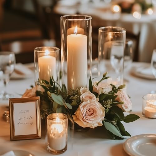 Fixwal 24pcs Clear Glass Cylinder Vases, 4, 6, 8, 10 Inch Tall Cylinder Vases for Centerpieces, Glass Flower Vase Floating Candle Holder Vase for Table Shelf, Party, Wedding, Home Decor - size: 24pcs