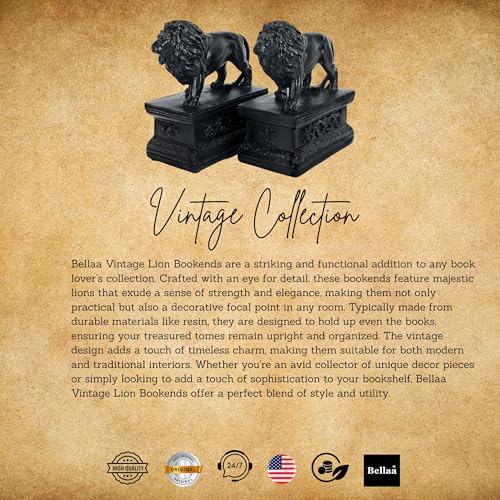 Bellaa 23453 Decorative Bookends Lion Book Ends Vintage Antiques Majestic Library Nonskid Shelves Support 7 Inch