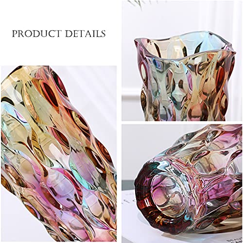 9.5" High Thickened Colorful Glass Flower Vase for Home Decor, Dining Wedding Table Office Holiday Party Centerpiece Decoration - color: Magic Color-waterdrop Style