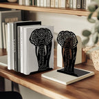 Peacoblue Metal Bookends for Shelves, Modern Decorative Heavy Duty Study Book Ends Stoppers for Office, Desk, Shelf, Room 5.3"x4.3"x7.9" Cast Iron Simple Tall Bookends 1 Pair (Mandala Elephant) - style: Mandala Elephant